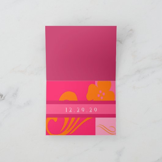 日付のオレンジ結婚とピンクを保存 招待状 (内部)