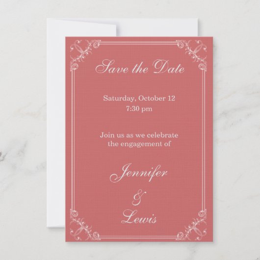 日付のカスタマイズ可能な婚約ファンシー枠の保存 セーブザデート (正面)