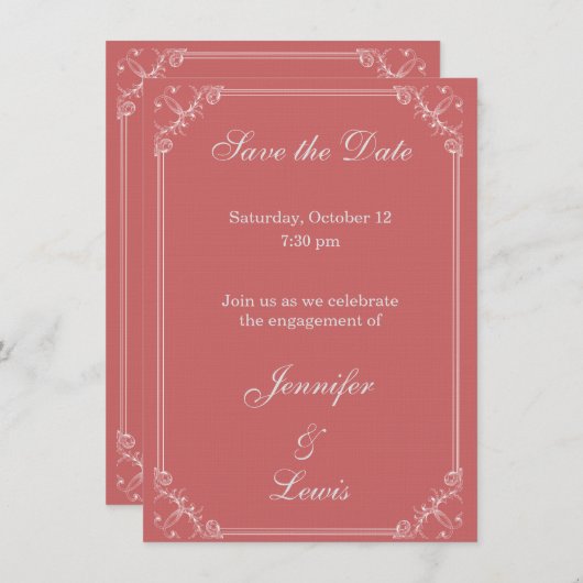 日付のカスタマイズ可能な婚約ファンシー枠の保存 セーブザデート (正面/裏面)