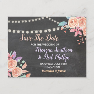 日付のカードの結婚桃の花のチョークを保存 セーブザデート