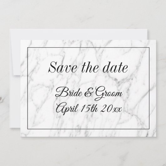 日付のカードを保存し結婚たシックな白い大理石 セーブザデート (正面)