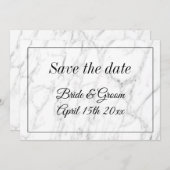 日付のカードを保存し結婚たシックな白い大理石 セーブザデート (正面/裏面)