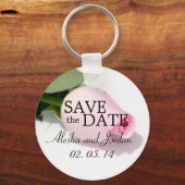 日付のキー結婚チェーンのピンクのローズを保存 キーホルダー (正面)