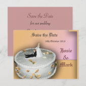 日付のケーキ結婚はがきを保存する 案内ポストカード (正面/裏面)