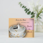 日付のケーキ結婚はがきを保存する 案内ポストカード (スタンド正面)