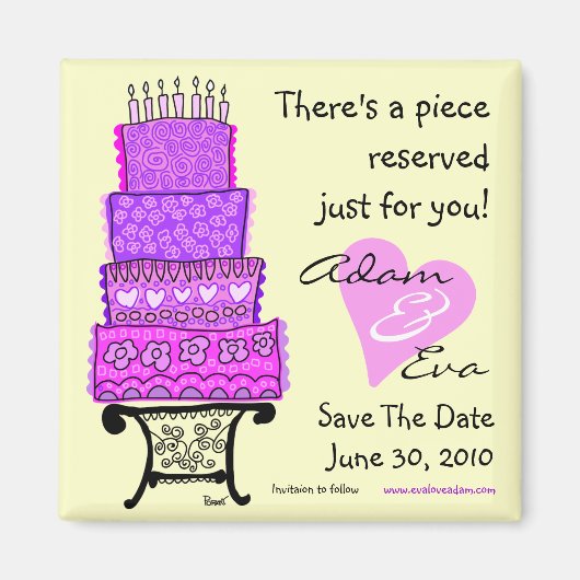 日付のケーキ結婚マグネットを保存 マグネット (正面)