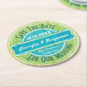 日付のコースター-ヴィンテージの木製の穀物の一見--を救って下さい ラウンドペーパーコースター (アングル)