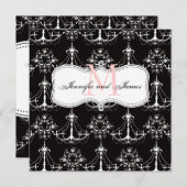 日付のシャンデリアの黒のピンクの結婚式を救って下さい セーブザデート (正面/裏面)