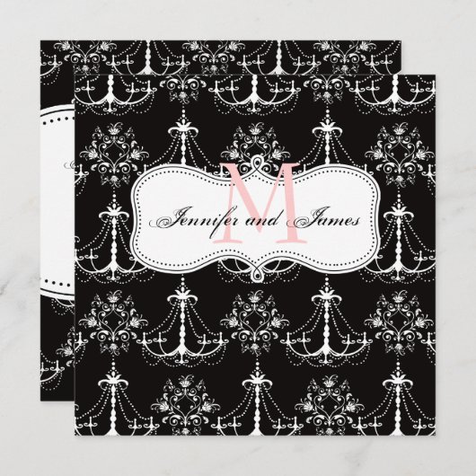 日付のシャンデリアの黒のピンクの結婚式を救って下さい セーブザデート (正面/裏面)