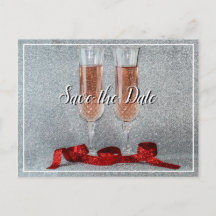 日付のシャンパン結婚の眼鏡はがきを保存する