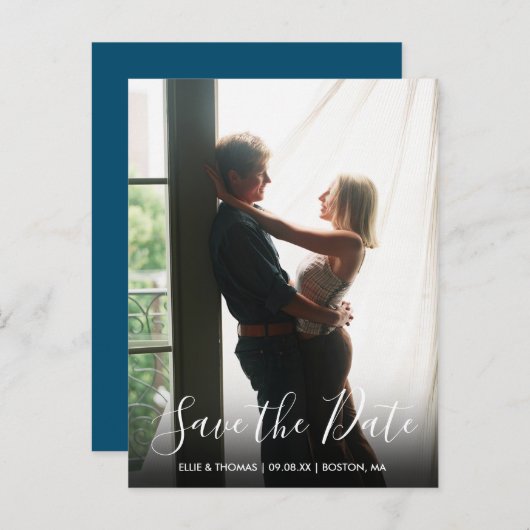 日付のスクリプエレガントトの写モダン真を保存 案内ポストカード (正面/裏面)