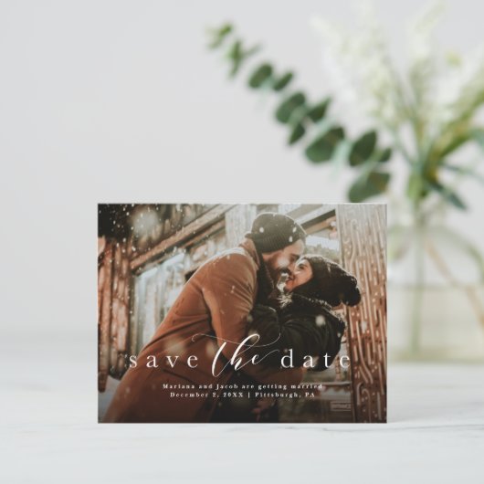 日付のスクリプトシンプルの写真を保存 案内ポストカード (スタンド正面)