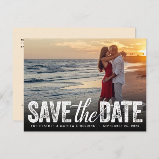 日付のスクリプト結婚フォトカードの保動揺して存 ポストカード (正面/裏面)