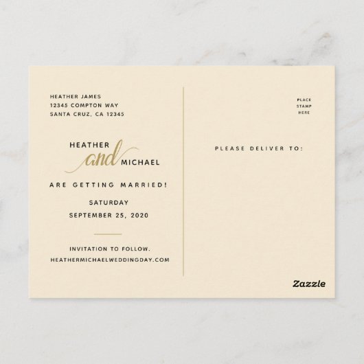 日付のスクリプト結婚フォトカードの保動揺して存 ポストカード (裏面)