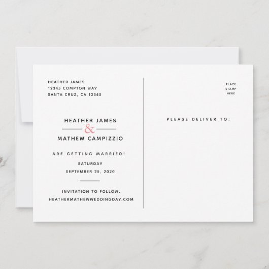 日付のスクリプト結婚フォトカードの保動揺して存 招待状 (裏面)