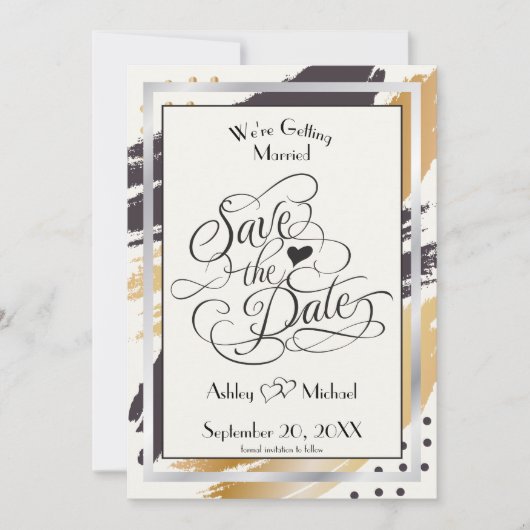 日付のストローモダンクと絵を描タイポグラフィの保存 セーブザデート (正面)