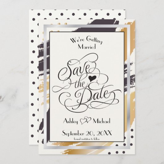 日付のストローモダンクと絵を描タイポグラフィの保存 セーブザデート (正面/裏面)