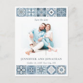 日付のスペインのはがきを保存する青いタイル ポストカード (正面)