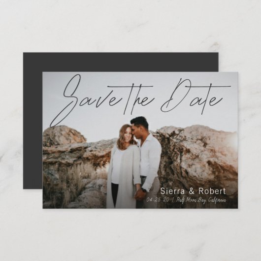 日付のスムーズなペンストロークアナウンスを保存 招待状 (正面/裏面)