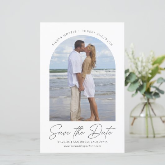 日付のスムーズペカジュアルンスクリプトのアーチ写真を保存 (スタンド正面)