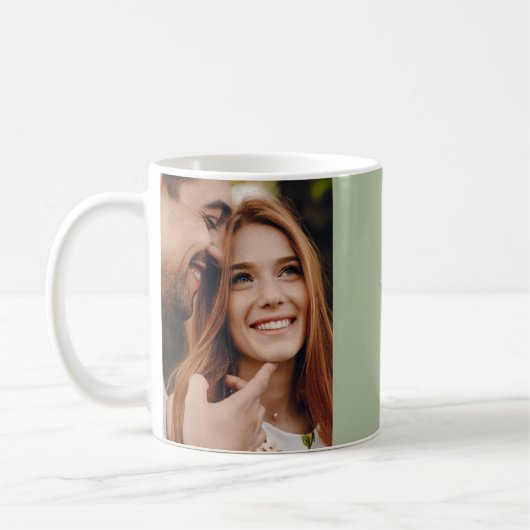 日付のセージ緑のスクリプエレガントトを保結婚存 コーヒーマグカップ (左)