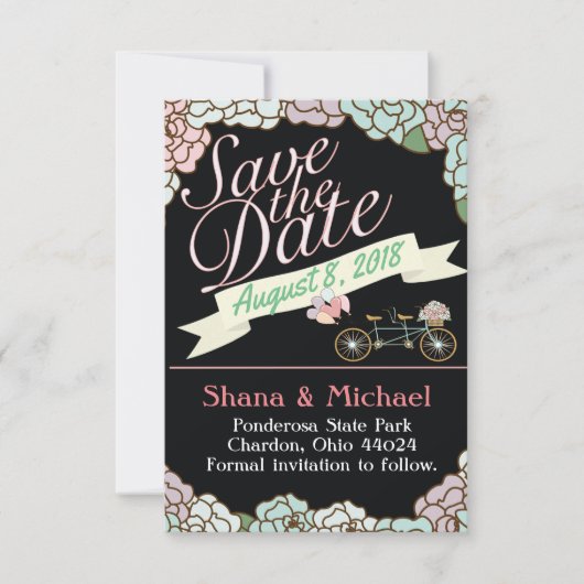 日付のタンデム自転車の花の気球の黒を救って下さい セーブザデート (正面)