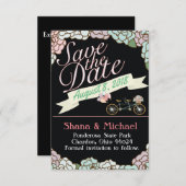 日付のタンデム自転車の花の気球の黒を救って下さい セーブザデート (正面/裏面)