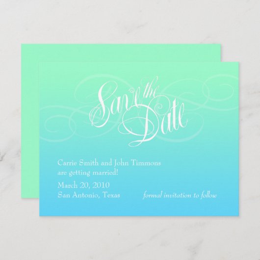 日付のターコイズグラデーションの保存 招待状 (正面/裏面)