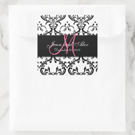 日付のダマスク織のステッカーのモノグラムを救って下さい スクエアシール (バッグ)