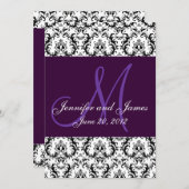 日付のダマスク織の紫色の結婚式の招待状を救って下さい セーブザデート (正面/裏面)