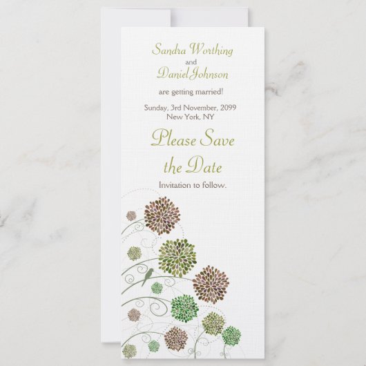 日付のダリアの庭のモノグラムの発表を救って下さい 招待状 (裏面)