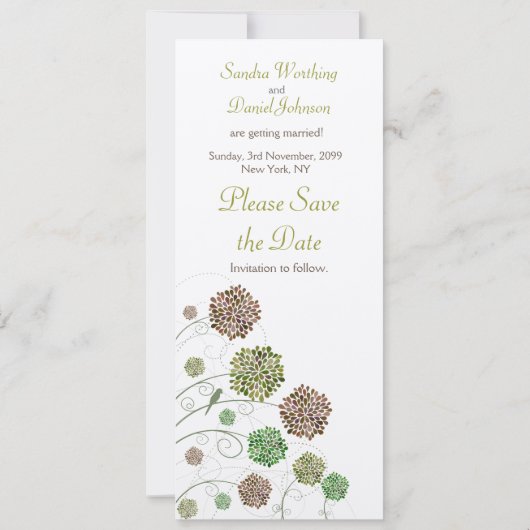 日付のダリアの庭のモノグラムの発表を救って下さい 招待状 (裏面)