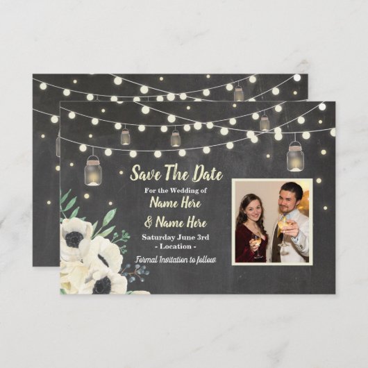日付のチョークの素朴なホタルライト招待を救って下さい セーブザデート (正面/裏面)