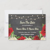 日付のチョークの素朴な赤いバラライト招待を救って下さい セーブザデート (正面)