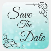 日付のティール（緑がかった色）バブル結婚のシールを保存 スクエアシール (正面)