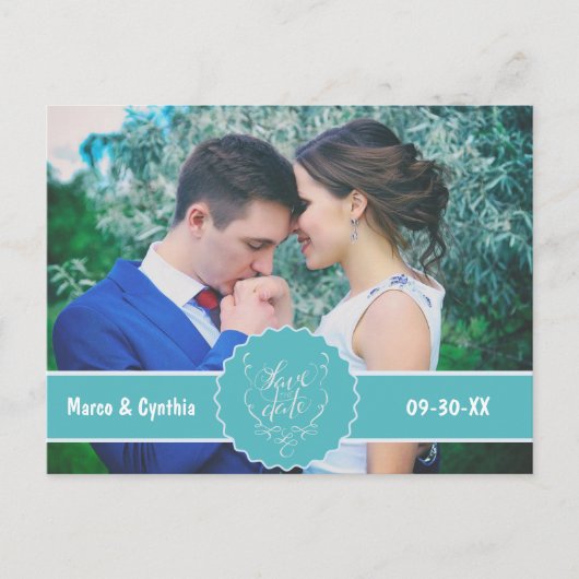 日付のティール（緑がかった色）写真の保存 案内ポストカード (正面)