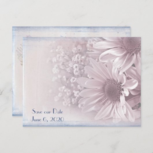 日付のデイジー結婚の花束を保存 案内ポストカード (正面/裏面)