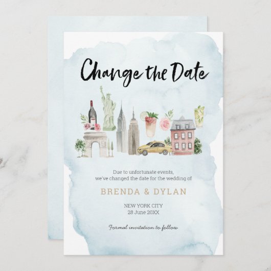 日付のニューヨ結婚ーク市への招待を変更する 招待状 (正面/裏面)