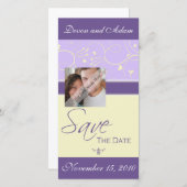 日付のハートと渦巻きの結婚写真カードの保存 セーブザデート (正面/裏面)