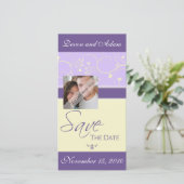 日付のハートと渦巻きの結婚写真カードの保存 セーブザデート (スタンド正面)