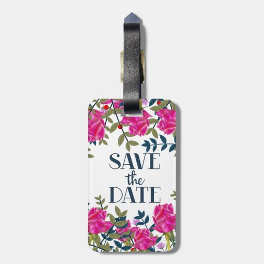 日付のバラと花びらの保存 ラゲッジタグ (裏面縦)