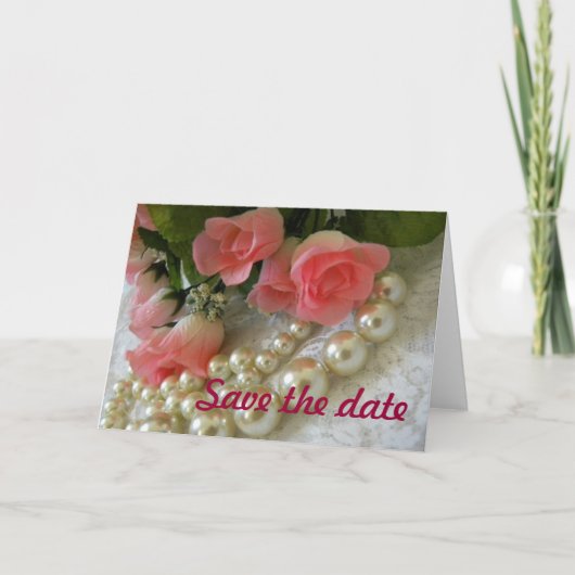 日付のバラと金真珠を保存 案内状 (正面)