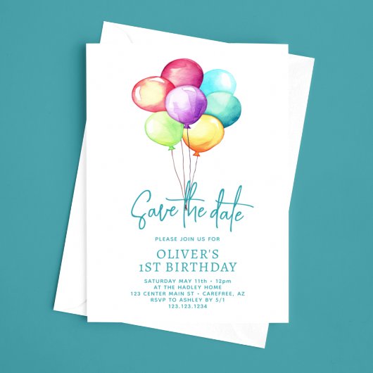 日付のバルーンを保存する男の子1st誕生日 セーブザデート