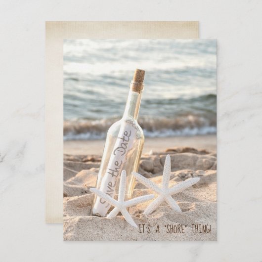 日付のヒトデとメッセージをボトルに保存 案内ポストカード (正面/裏面)