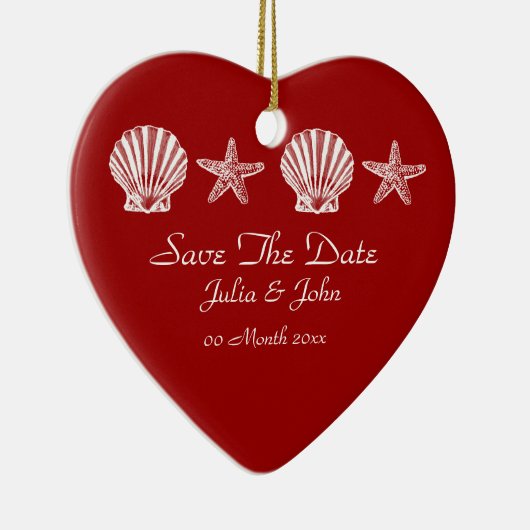 日付のビーチ結婚テーマ発表の保存 セラミックオーナメント (右)