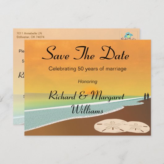 日付のビーチ記念日の保存 案内ポストカード (正面/裏面)