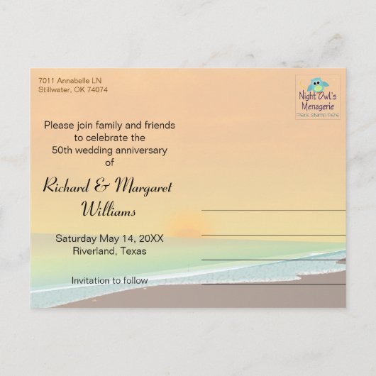 日付のビーチ記念日の保存 案内ポストカード (裏面)