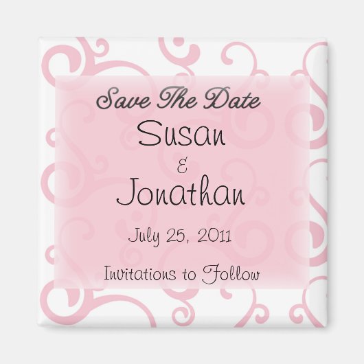 日付のピンクのスクロールを保存 マグネット (正面)