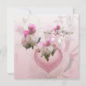 日付のピンクの結婚白い花の鳩を保存する セーブザデート (裏面)