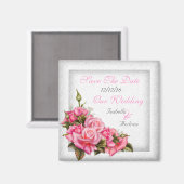 日付のピンク結婚のバラかわいらしの花束を保存 マグネット (正面/裏面)